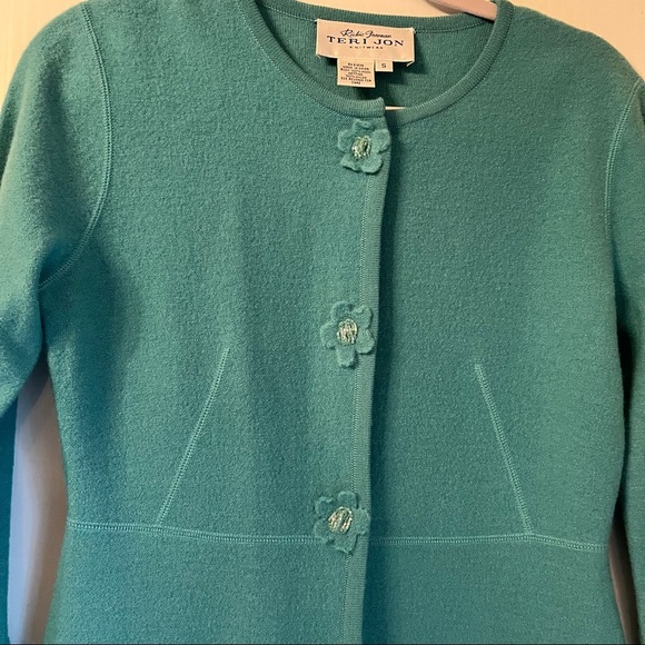 Stunning Unique Knitwear Dress & Jacket Set Small Turquoise Floral - Picture 10 of 11